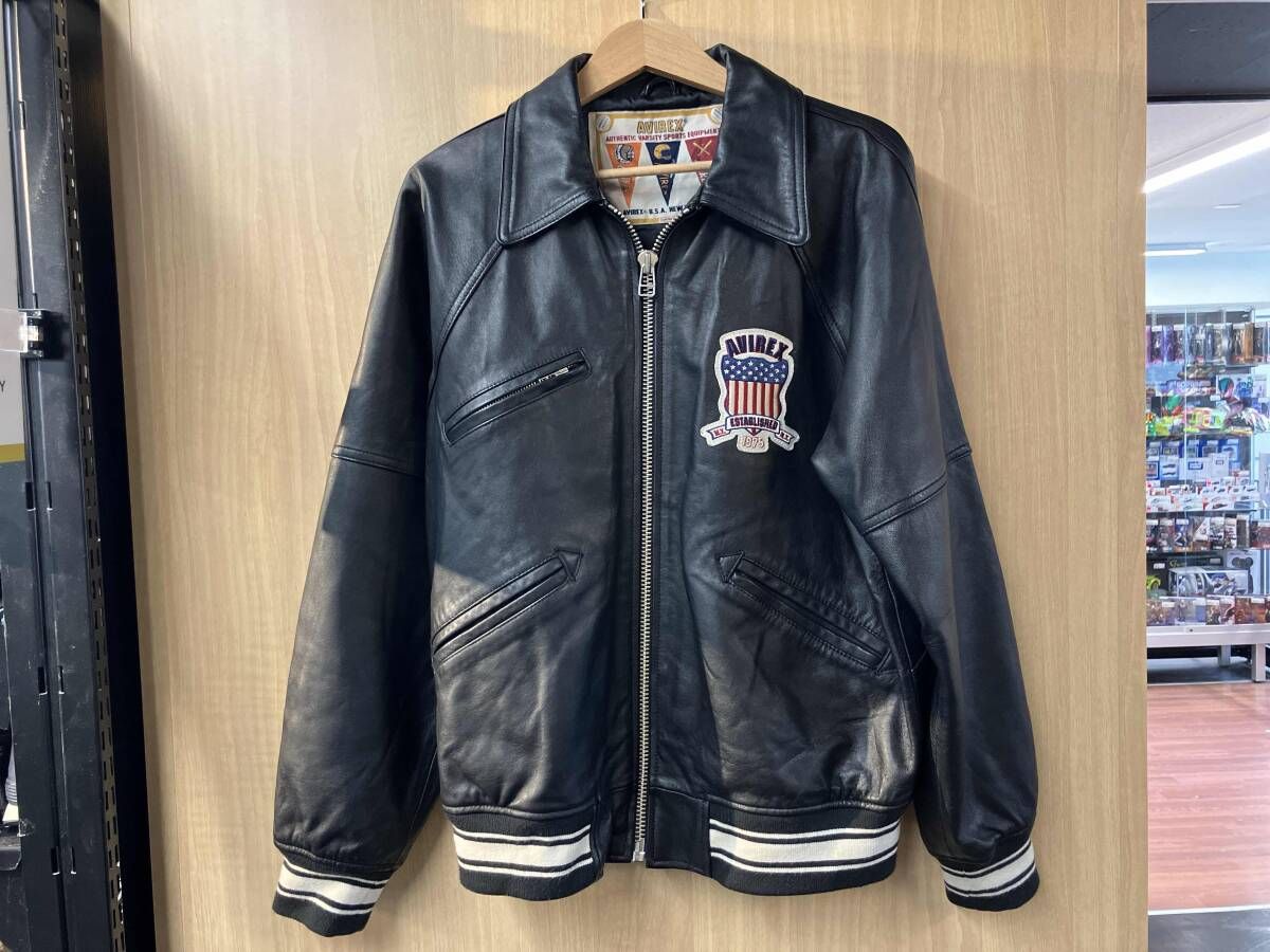 AVIREX VARSITY LIGHT SIGNATURE LEATHER JACKET サイズM Black