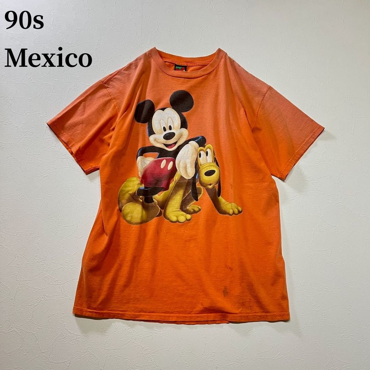 90s Mexico Disney ミッキー プルート キャラクター Tシャツ ディズニー オレンジ L 古着