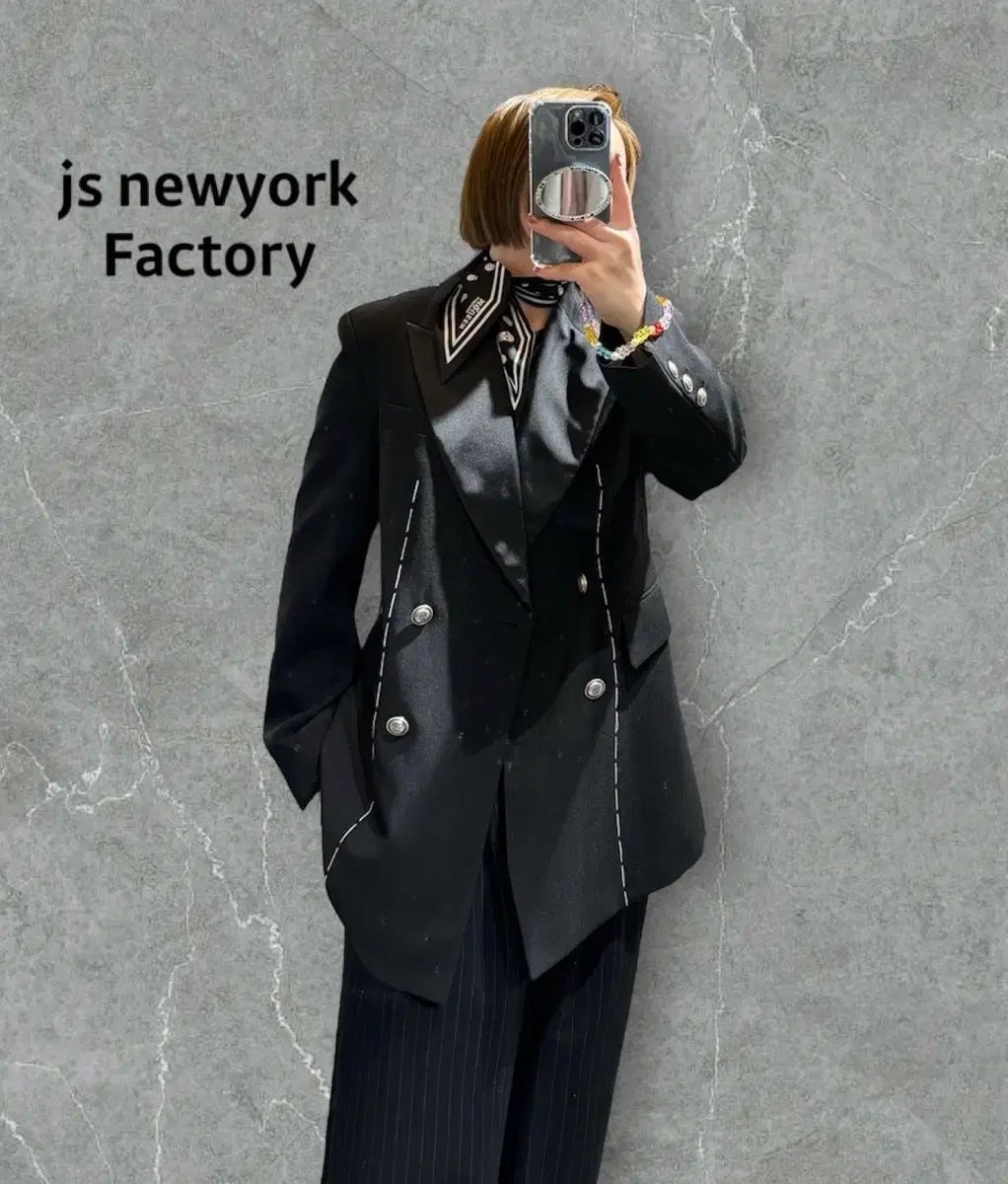JS NEW YORK スタイル セール (当日発送) 完売 スティッチ バイカラー ダブル ジャケット (ヒョンジェHYUNJAE 入手不可)