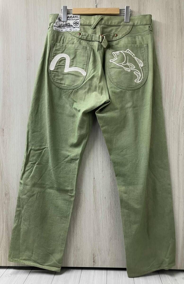 EVISU エヴィス 1959 YAMANE ブラックバス デニムパンツ ジーンズ シンチバック サイズ36×34 グリーン