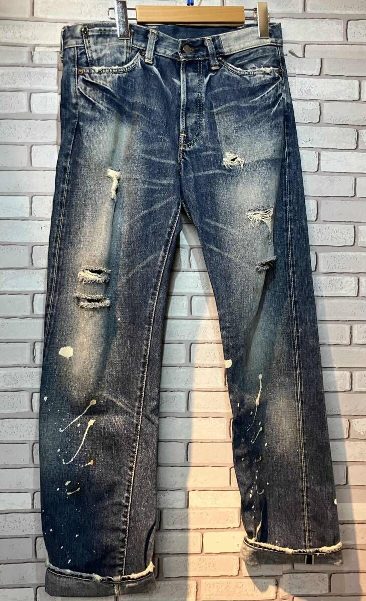 LEVI'Sリーバイス ジーンズ 00s 66501 カスタマイズ BIG E ダメージ加工 W32 Mサイズ アメリカンカジュアル