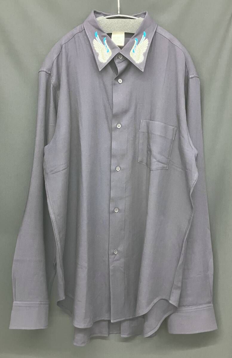 02AW YOHJI YAMAMOTO POUR HOMME 友禅羽根ウールシャツ HM-B49-138 サイズ4 パープル ヨウジヤマモト