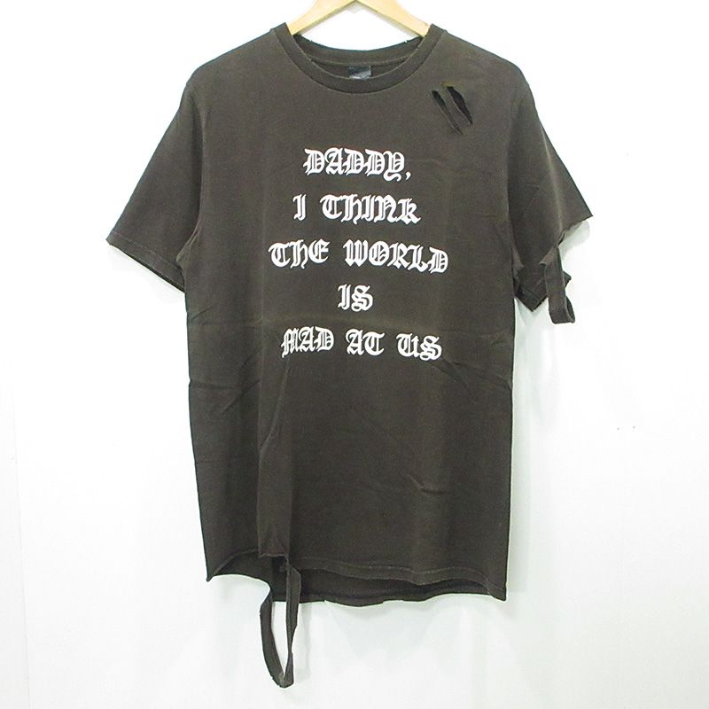 【三重本店】 中古 NUMBER(N)INE | ナンバーナイン GIVE期 USED加工反戦メッセージTee 04aw ダメージ加工ロゴプリント半袖Tシャツ ブラウン サイズ：4 【104】