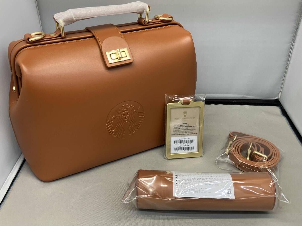 Starbucks スターバックス スタバ ボストンバッグ レザーカフェバッグ 2023年福袋 ブラウン パスケース ペンケース ショルダーストラップ 6,881円