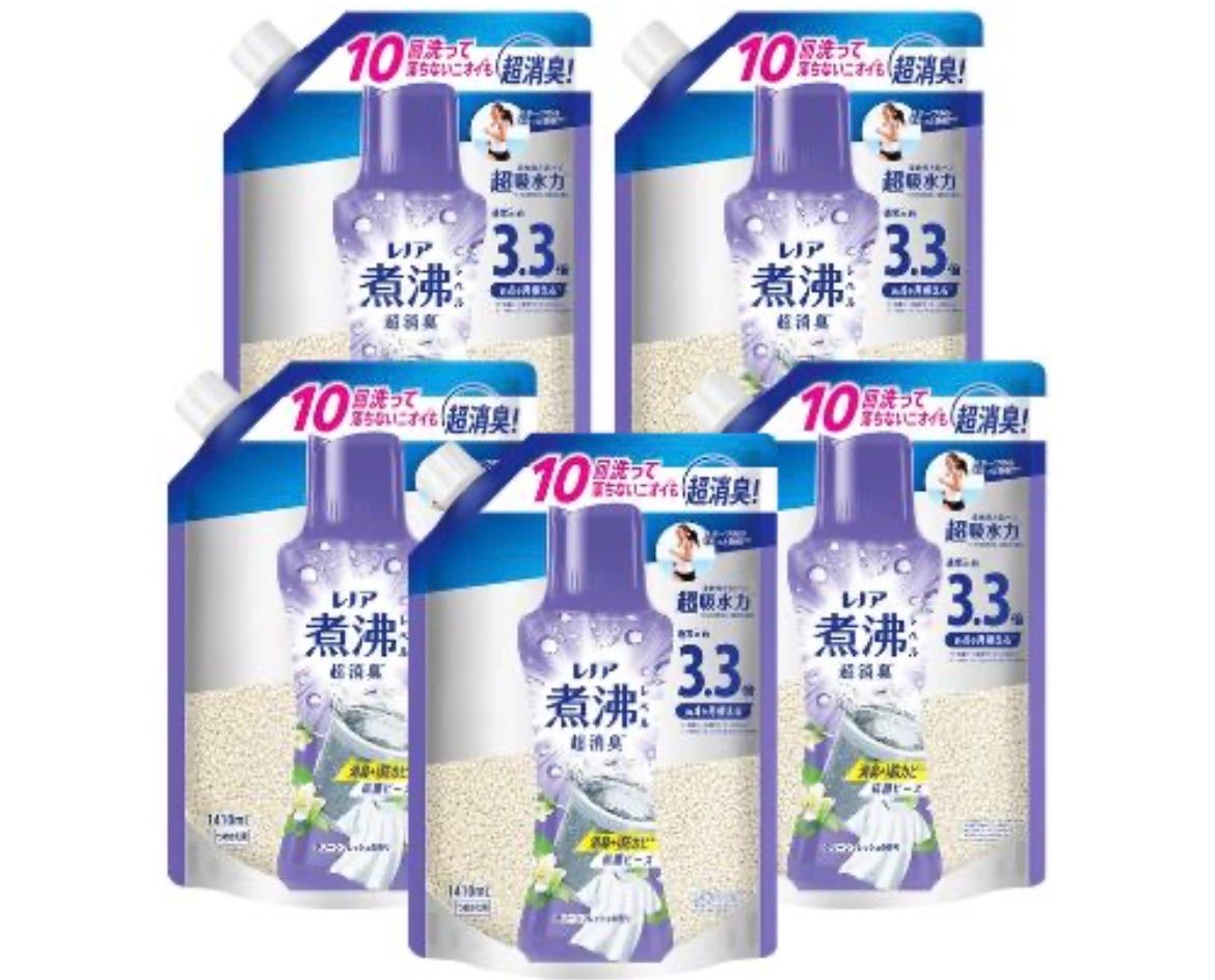 レノア 煮沸レベル消臭 抗菌ビーズ 消臭+防カビ クリーンフレッシュ 詰め替え 1410mL x5袋