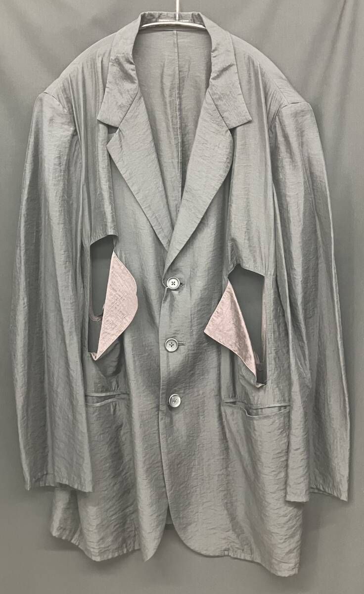 25SS YOHJI YAMAMOTO POUR HOMME Ry Ny Cu LAWN CUT-OFF DETAIL JACKET HP-J81-272 サイズ3 ブラック ヨウジヤマモト