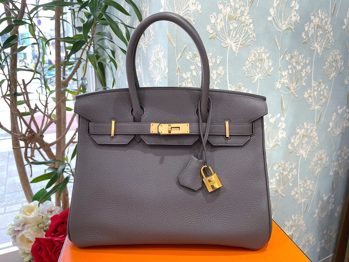 【新品同様品】HERMES エルメス バーキン 30 トゴ エタン ゴールド金具 A刻印 グレー 中古 ハンドバッグ トートバッグ レディース 女性用 ブランド 本革 レザー カーフ トリヨン 希少 レア プレゼント ギフト バック