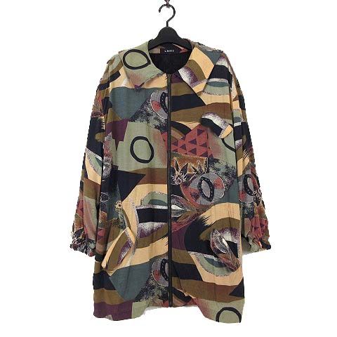 L.BATES エル ベイツ USA製 希少 90’S 80’S ヴィンテージ ジャケット ジップジャケット 古着 セーラーカラー 変形 幾何学柄 L ブラウン ベージュ 黒 ブラック