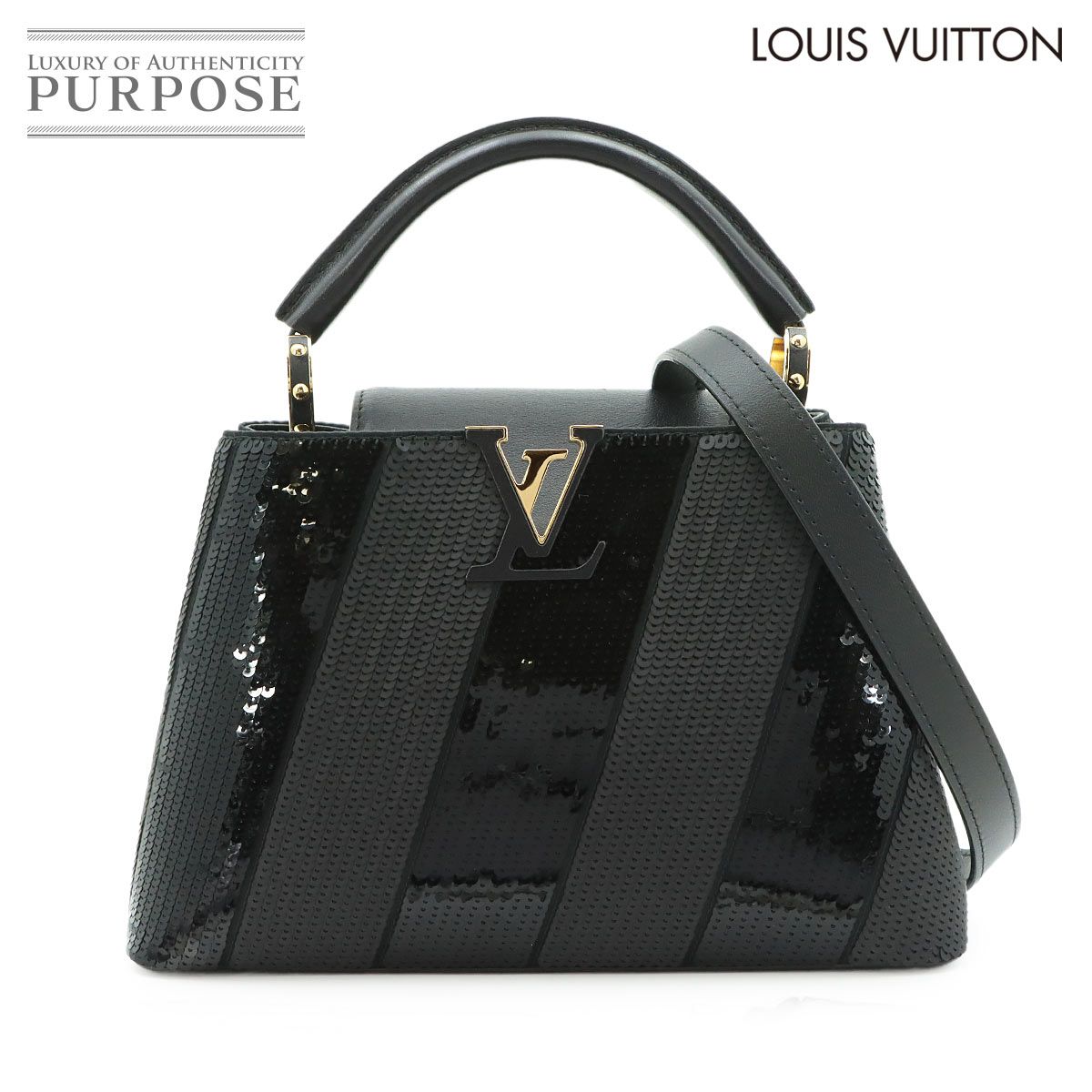 新品同様 ルイ ヴィトン LOUIS VUITTON カプシーヌ BB 2way ハンド ショルダー バッグ スパンコール レザー ブラック 90316204