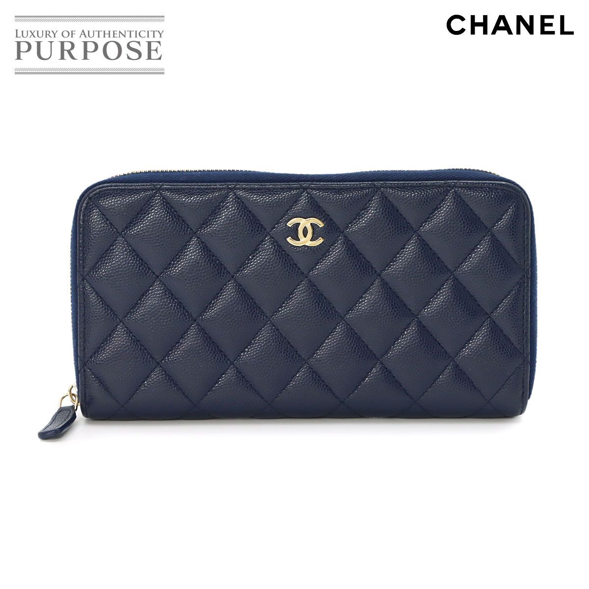 美品 シャネル CHANEL マトラッセ クラシック ロング ジップ ウォレット ラウンドファスナー 長財布 キャビアスキン A50097 90318898