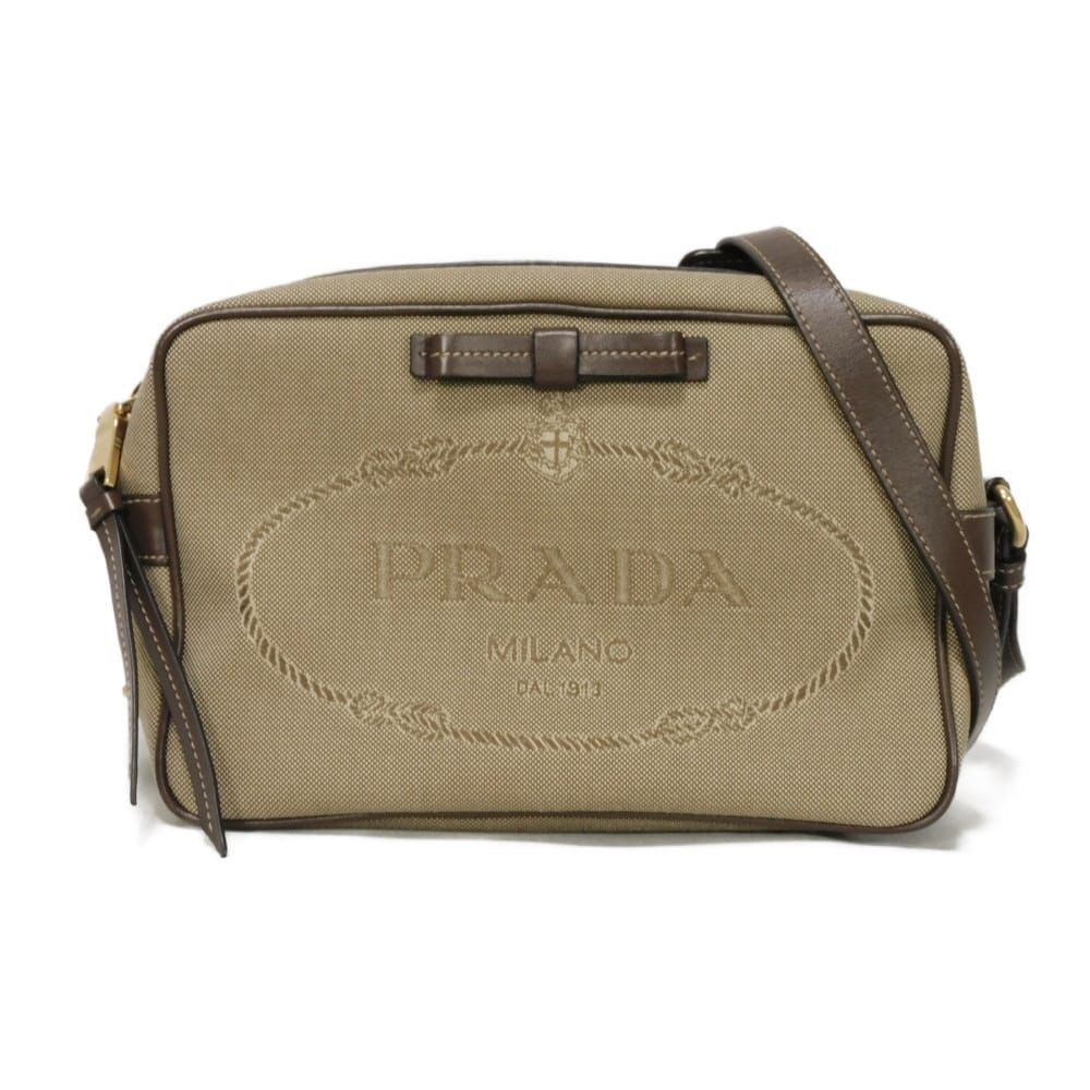 PRADA プラダ ジャガード リボン カメラバッグ カーフ クロスボディ 