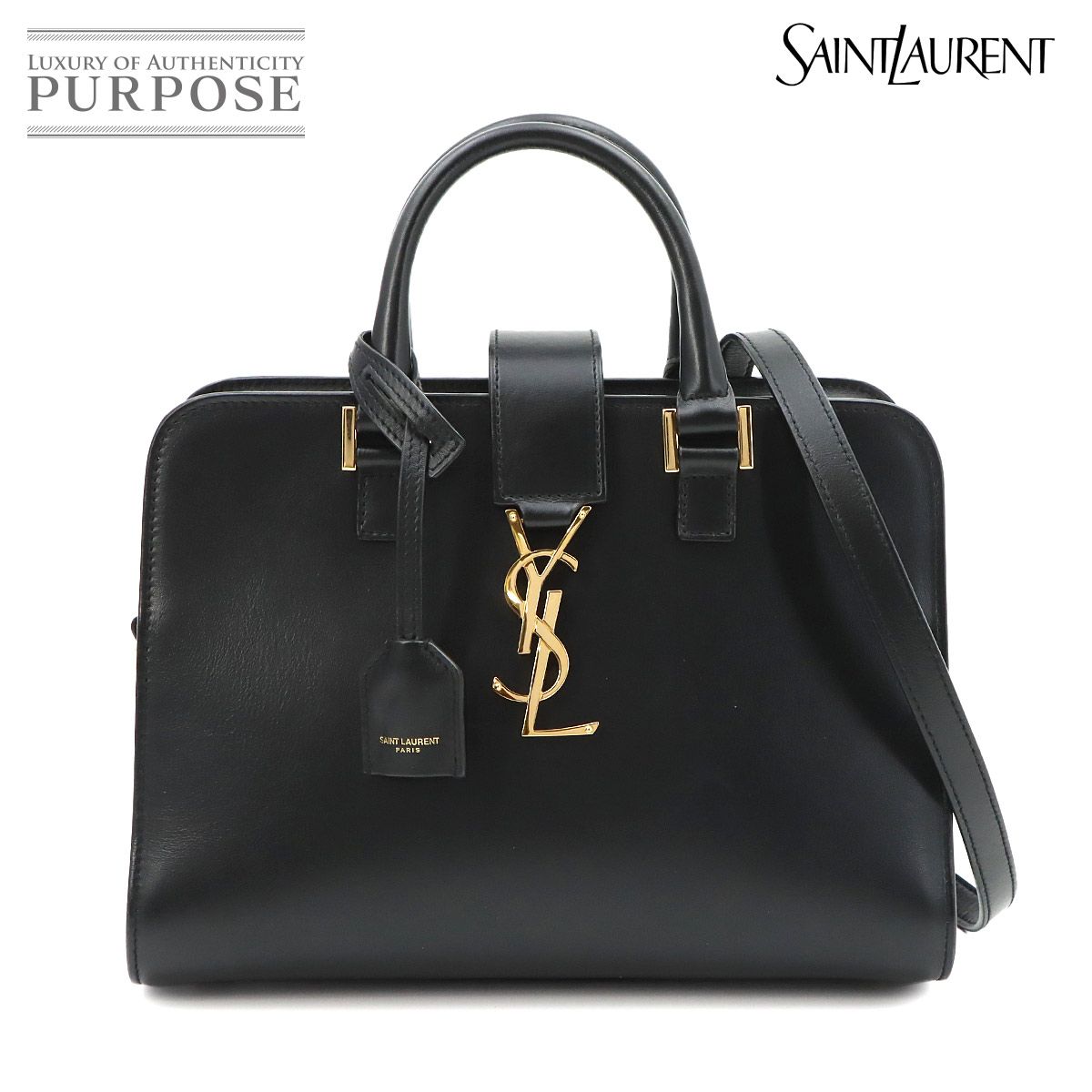 新品同様 サンローラン SAINT LAURENT ベイビー カバス 2way ハンド ショルダー バッグ レザー ブラック 568853 90320632