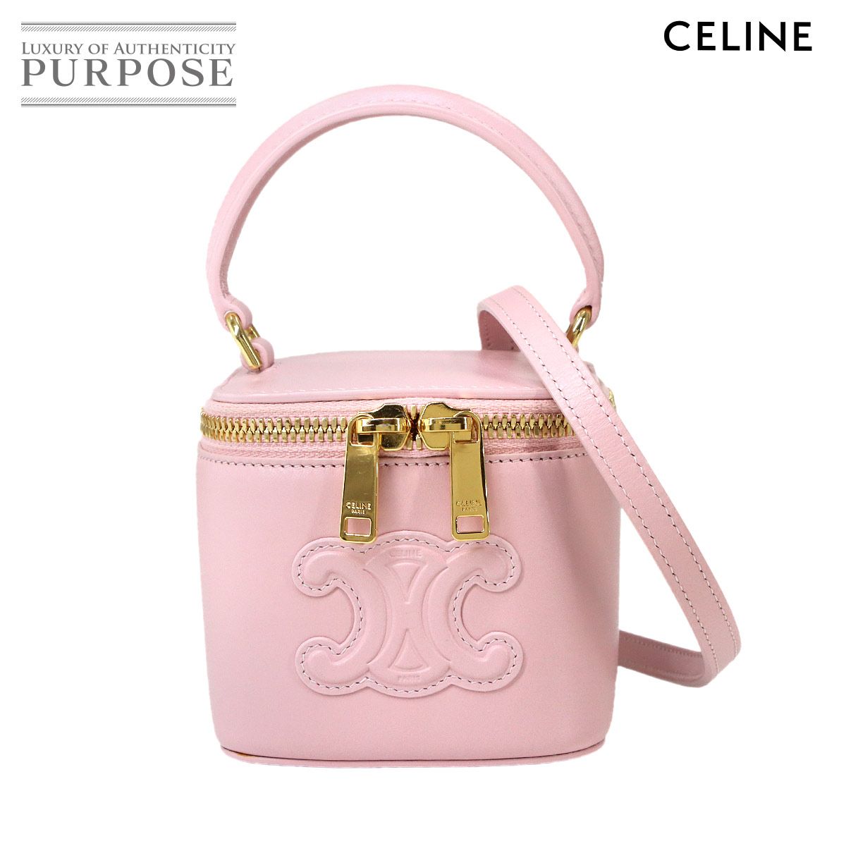 未使用 展示品 セリーヌ CELINE トリオンフ ミニ バニティ ケース 2way ハンド ショルダー バッグ レザー ライトピンク 10J763DR8 90320960