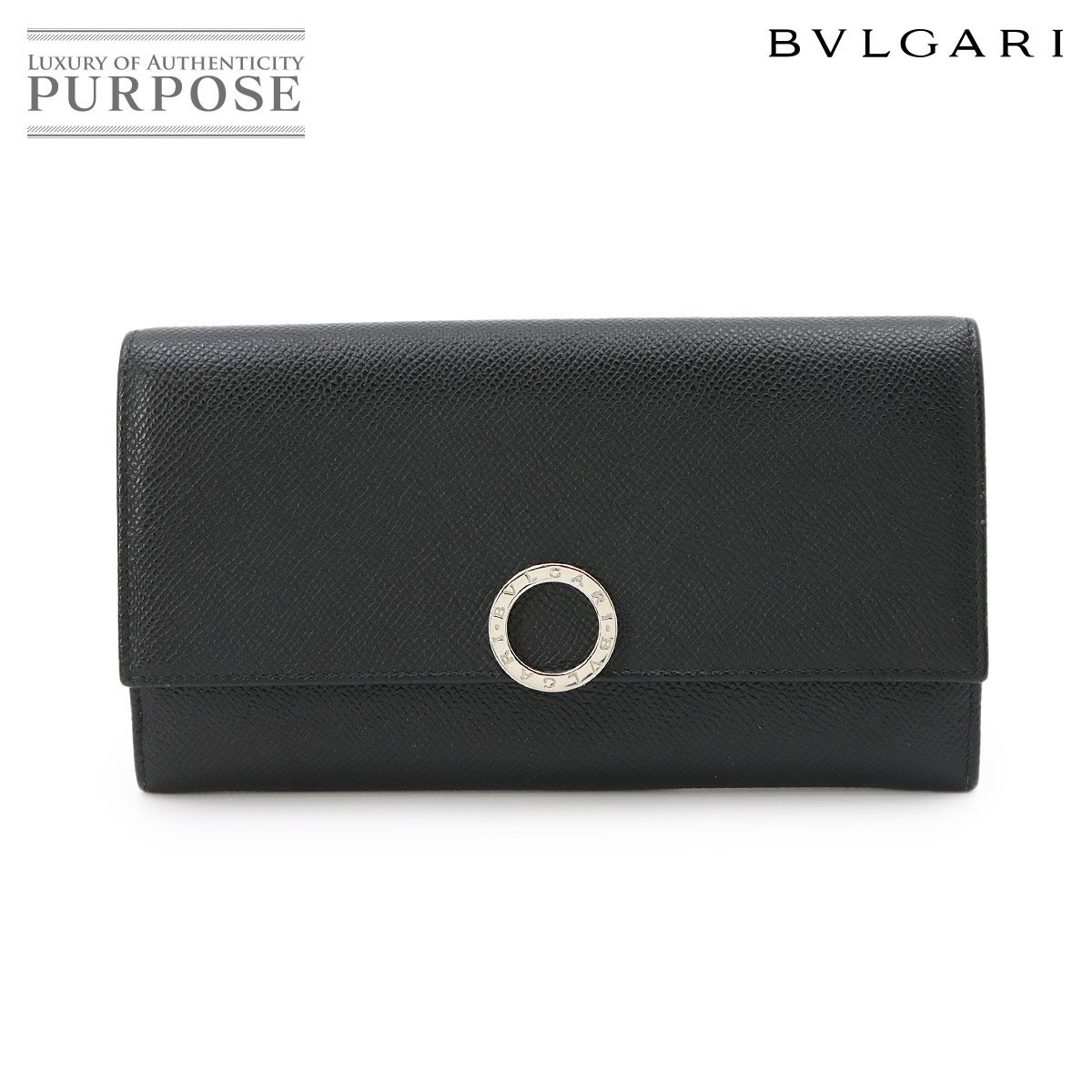 新品同様 ブルガリ BVLGARI ブルガリブルガリ ロゴクリップ 二つ折り 長財布 レザー ブラック 30414 シルバー 金具 Long Wallet 90321710