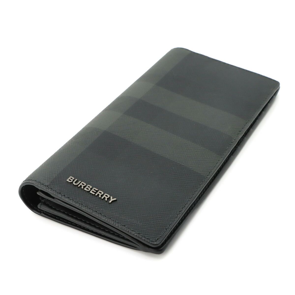 未使用 展示品 バーバリー BURBERRY コンチネンタル ウォレット 二つ折り 長財布 PVC グレー ガンメタ 金具 80645981 90321743