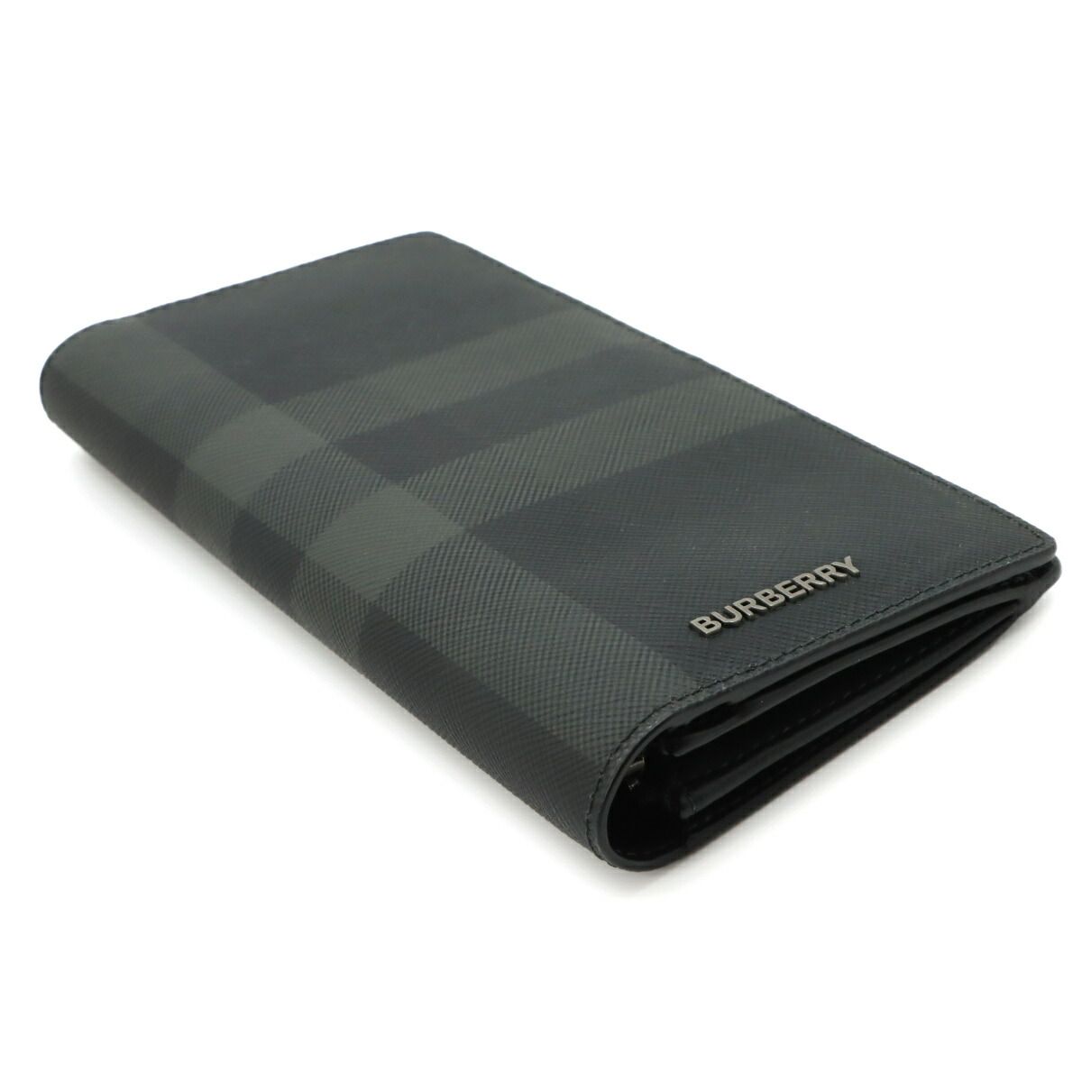 未使用 展示品 バーバリー BURBERRY コンチネンタル ウォレット 二つ折り 長財布 PVC グレー ガンメタ 金具 80645981 90321743