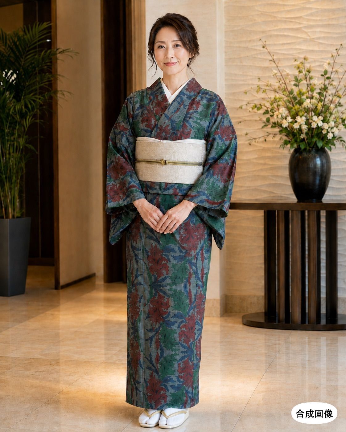 きもの蔵 ◆ 本場色大島紬 南国の花葉 袷きもの［未着用］
