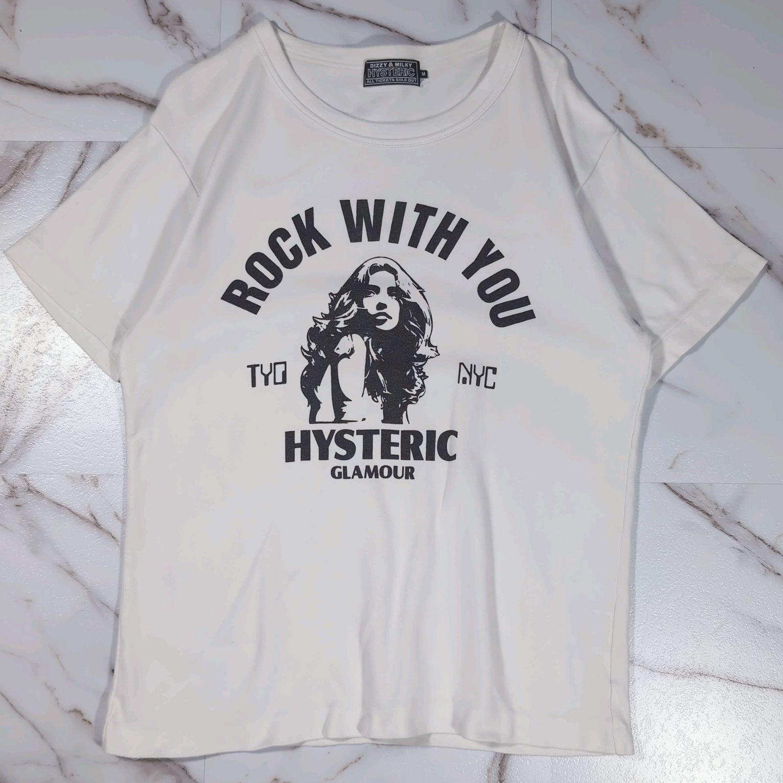 24~25SS HYSTERIC GLAMOUR ROCK W YOU Tシャツ M ホワイト ヒスガールプリント