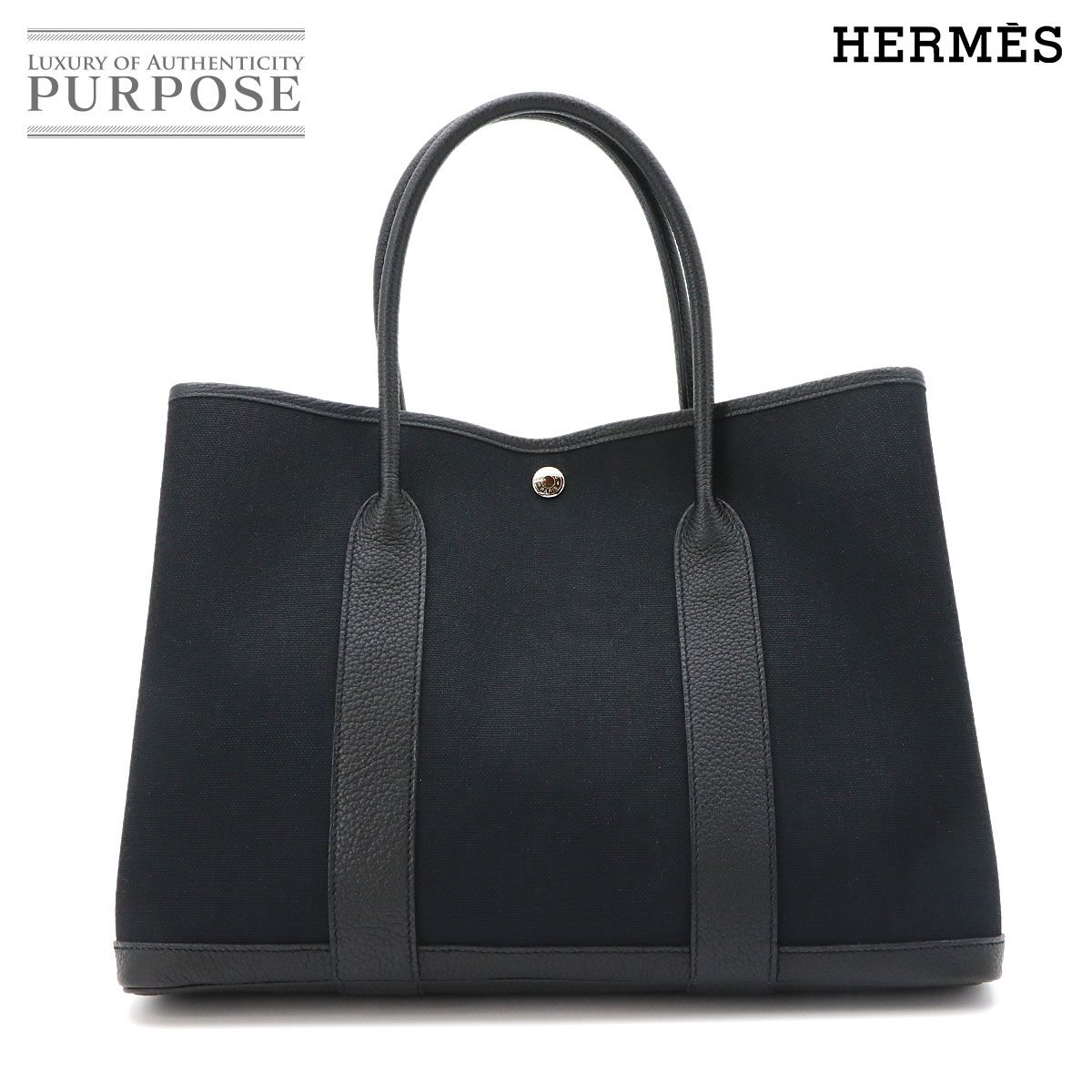 未使用 展示品 エルメス HERMES ガーデンパーティ 36 PM トート バッグ トワルミリタリー ネゴンダ ブラック Z刻印 シルバー 金具 90322274