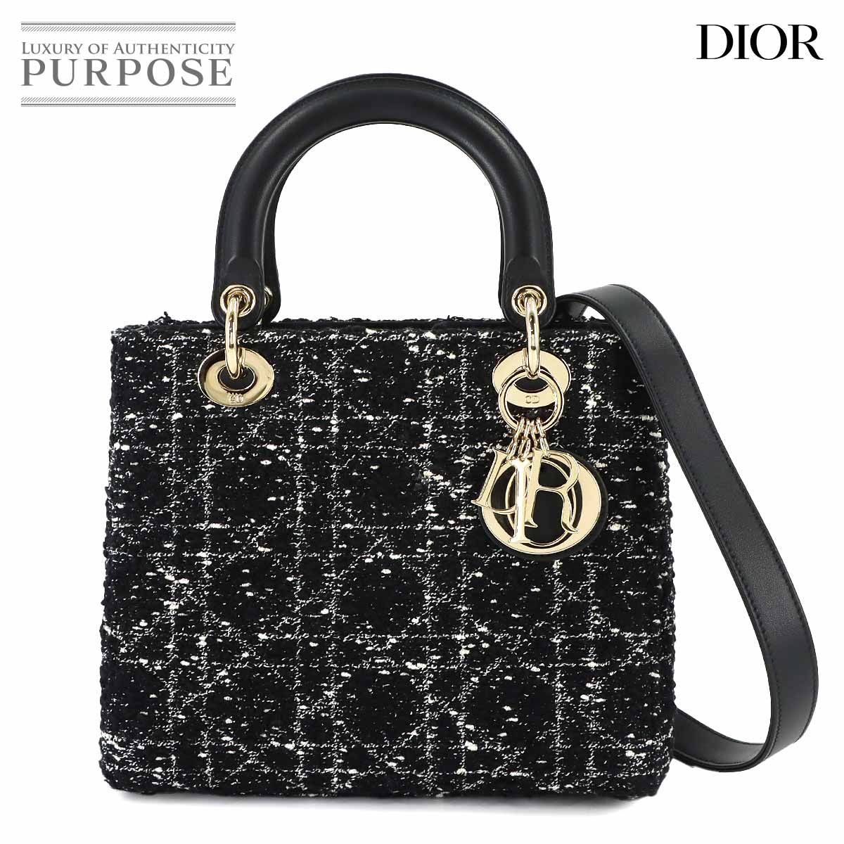 未使用 展示品 クリスチャン ディオール Chiristian Dior カナージュ レディ ディーライト ミディアム 2way バッグ ツイード 90322817