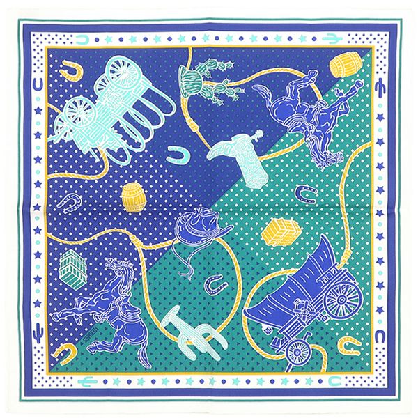 エルメス HERMES スカーフ カレ40 CARRE コットン ホワイト×ブルー