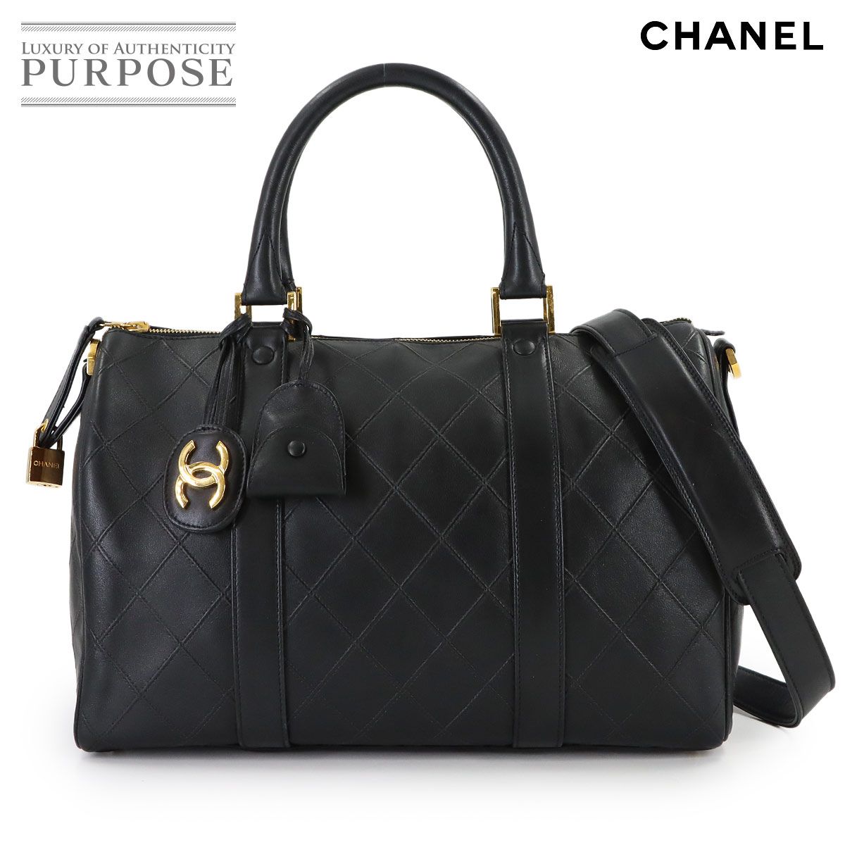 美品 シャネル CHANEL ピコローレ 2way ミニボストン ショルダー バッグ レザー ブラック ゴールド 金具 ヴィンテージ 90322911