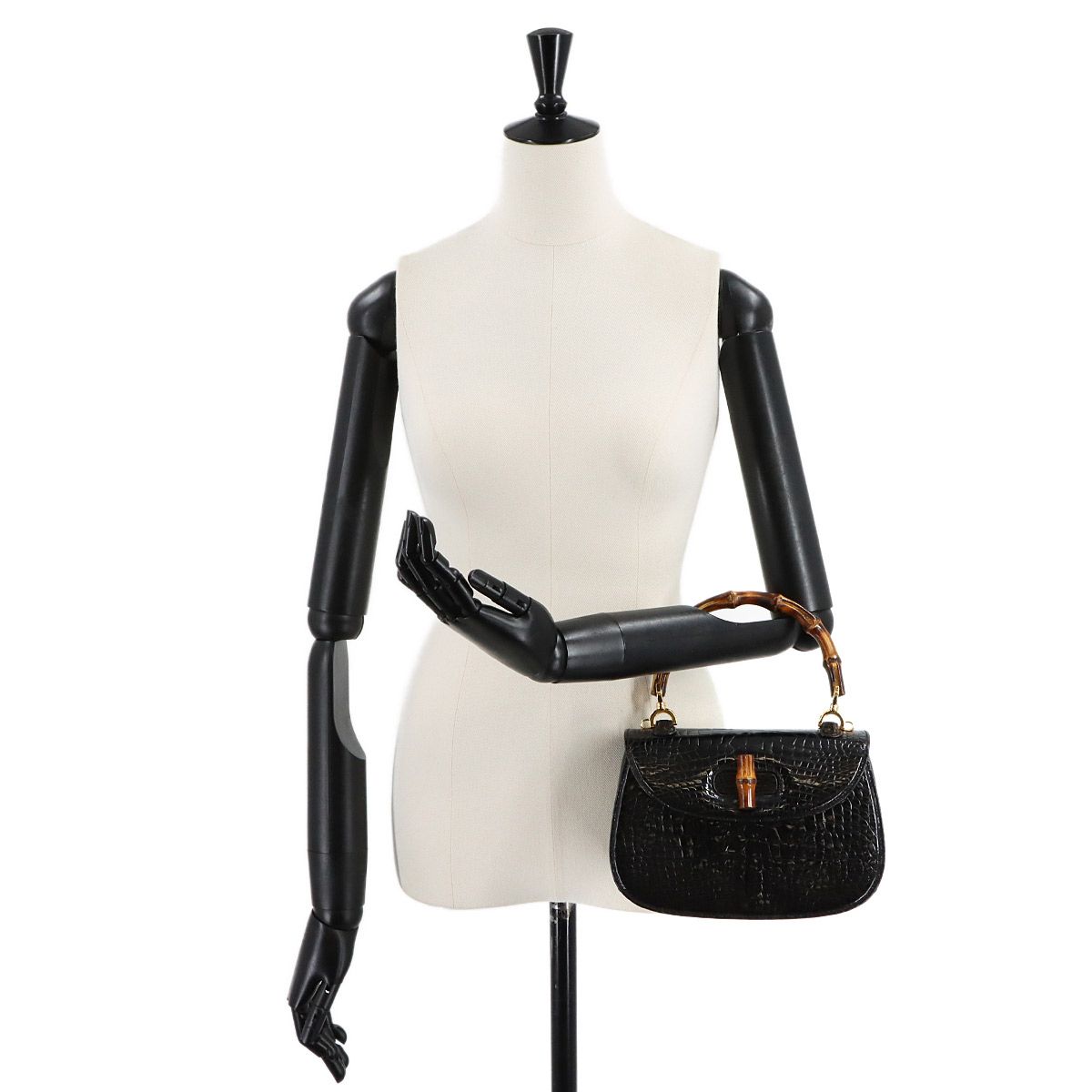 グッチ GUCCI クロコダイル バンブー ハンド バッグ ブラック 000 204
