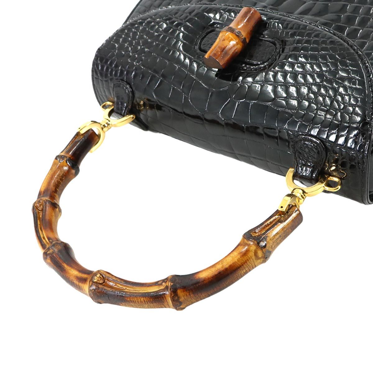 グッチ GUCCI クロコダイル バンブー ハンド バッグ ブラック 000 204