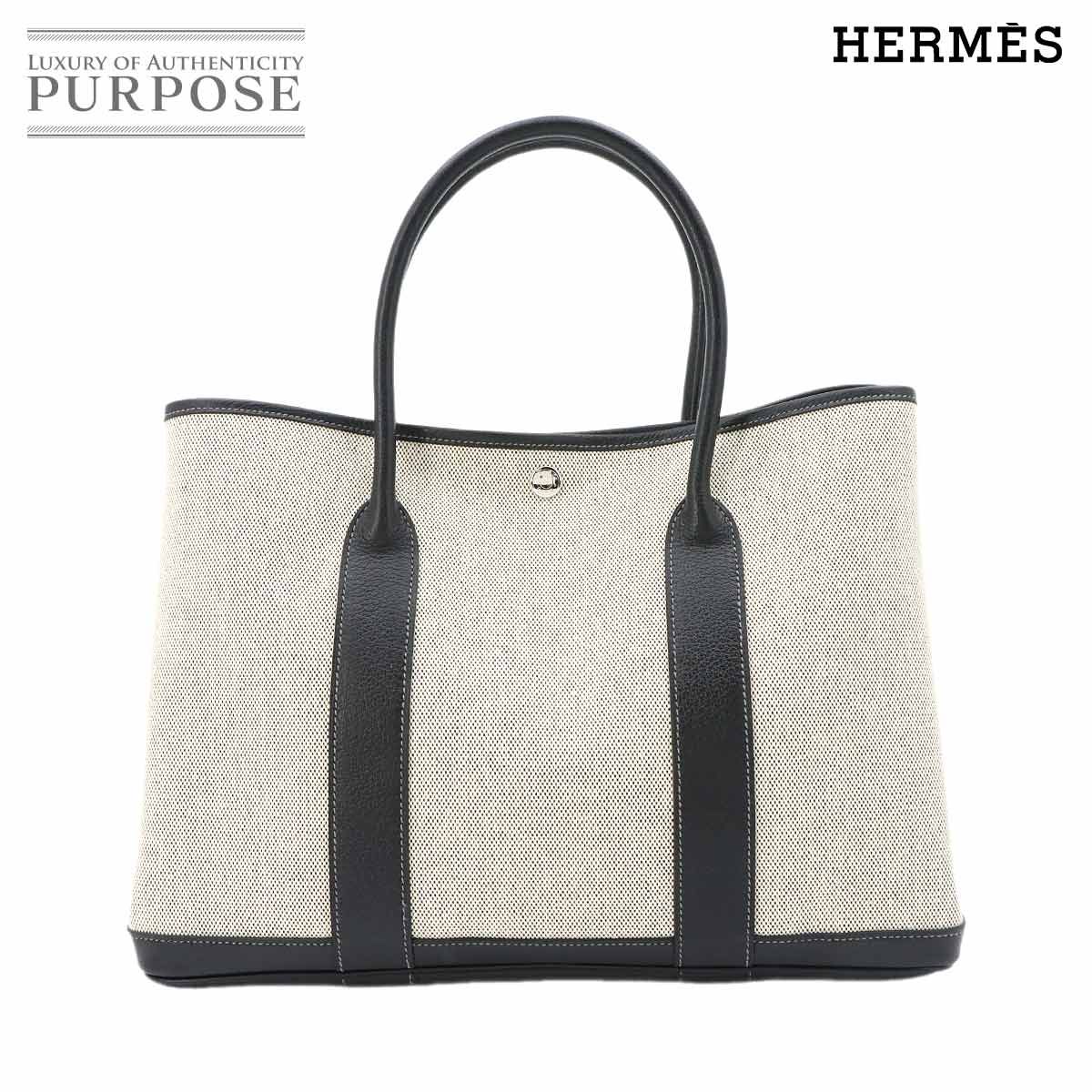 新品同様 エルメス HERMES ガーデンパーティ 36 PM トート バッグ トワルアッシュ ネゴンダ ブラック グレー □L刻印 90324051