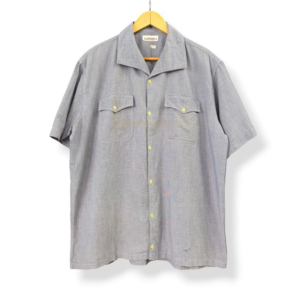 50s~ Ers. BRAGARD Vintage イタリアンカラーシャツ 半袖 千鳥格子 ユーロ フレンチ 古着 No.A091