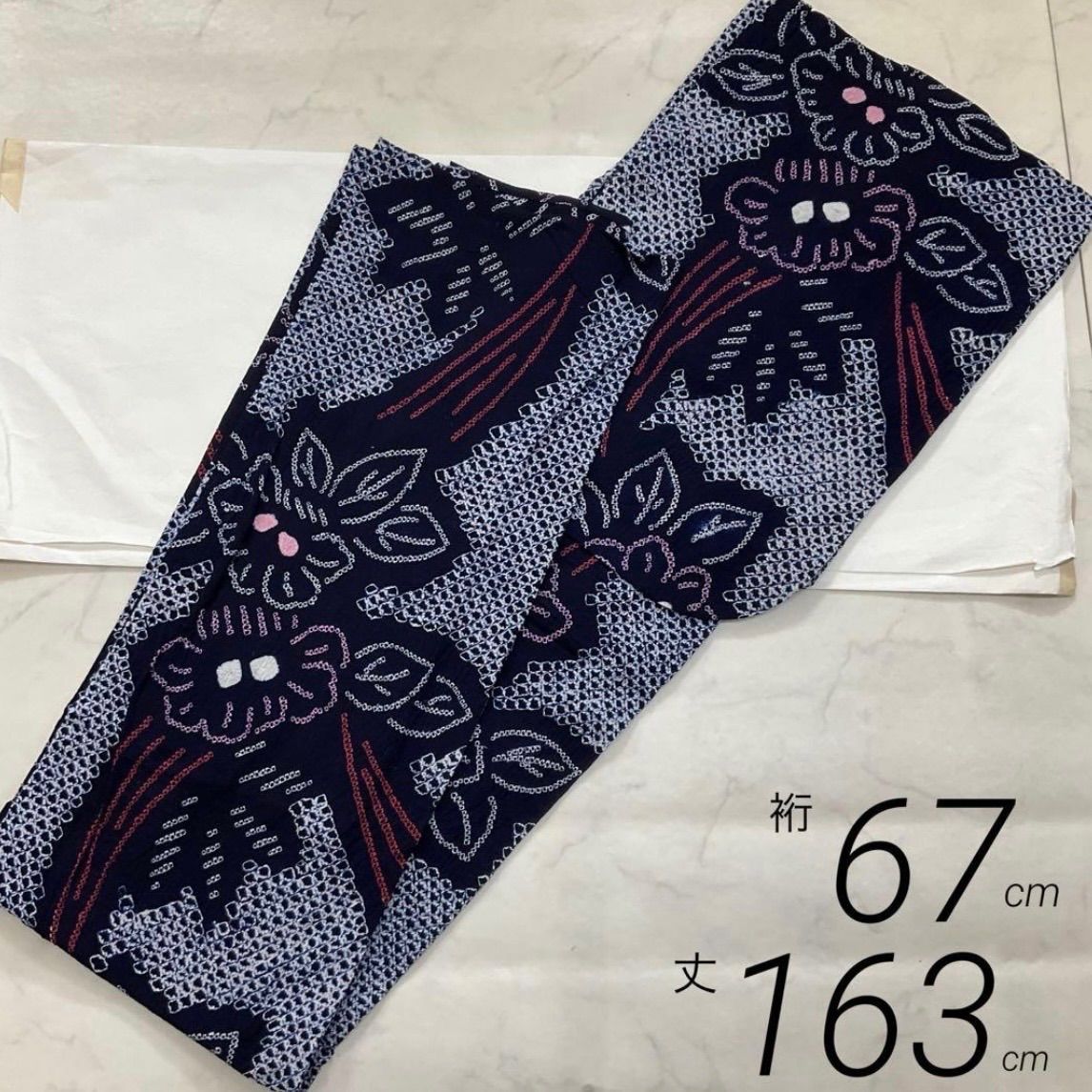 kimono+one◆kimonoarisa◆厳選◆夏物浴衣◆美品◆愛知県有松鳴海絞り◆木綿◆総手絞り◆ロング◆裄長◆裄67肩丈163◆単衣浴衣夏着物夏帯小紋着物普段着名古屋帯