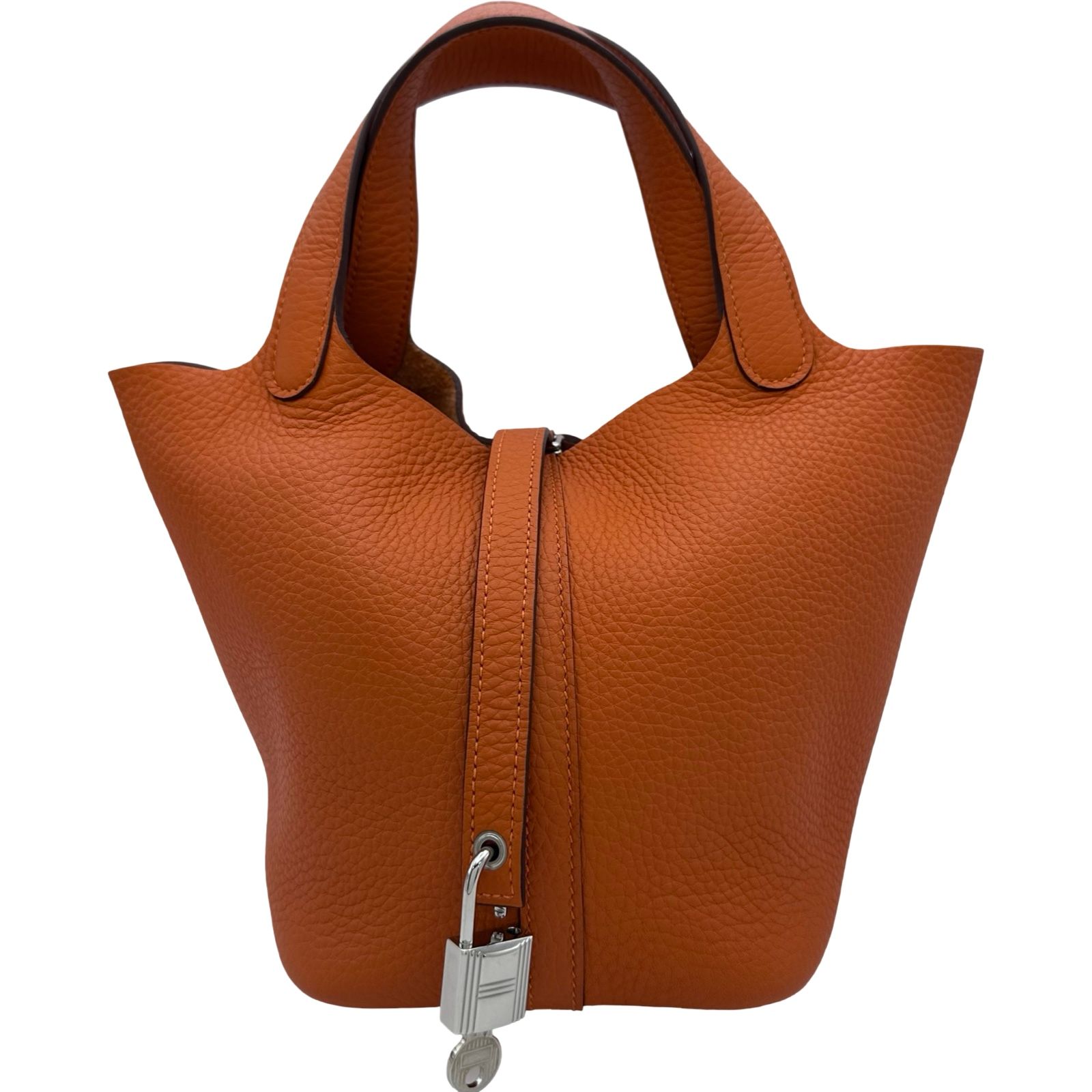 エルメス HERMES ピコタンロック PM B刻印 オレンジ シルバー金具 トリヨン レディース ハンドバッグ
