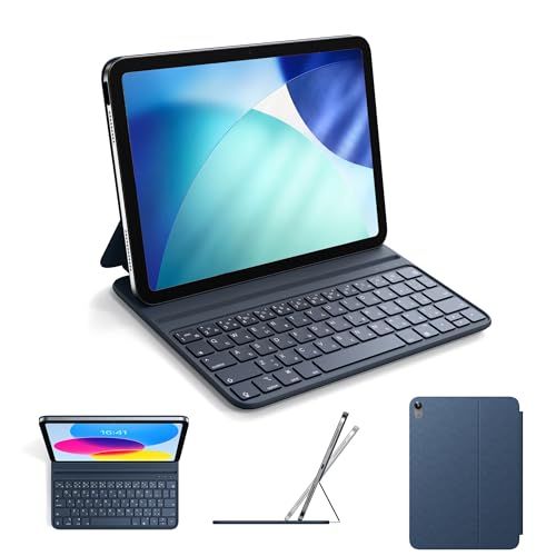 HOU iPad 第10世代 10.9インチ 2022 / 第11世代 11インチ A16 2025 対応 キーボード付きケース【日本語配列】磁気吸着充電式 大型キーキャップ設計 ダブルアングル調整 耐油・耐傷性 軽量設計 (群青色)t