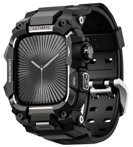 ULTIMAL に対応 Apple Watch Series 11/10（46mm）用 バンド一体型保護ケース TPU 耐衝撃 高耐久 通気性 簡単装着 スポーツ/アウトドア向け ブラックt