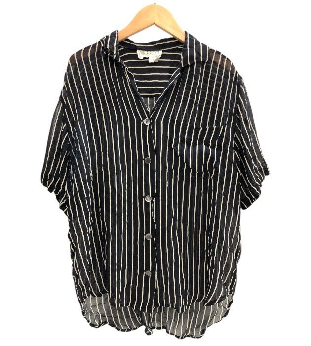 GUCCI オールドグッチ/シルクシアー ストライプ S/Lシャツ/サイズ42/黒 ブラック/レディース/FB3669
