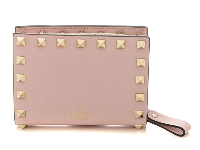 Valentino ヴァレンチノ バッグ ロックスタッズ 2つ折財布 ピンク レザー ｻｲﾌ･小物 TW2P0620BOL 二つ折り財布 レザー ピンク レディース【中古】【437】