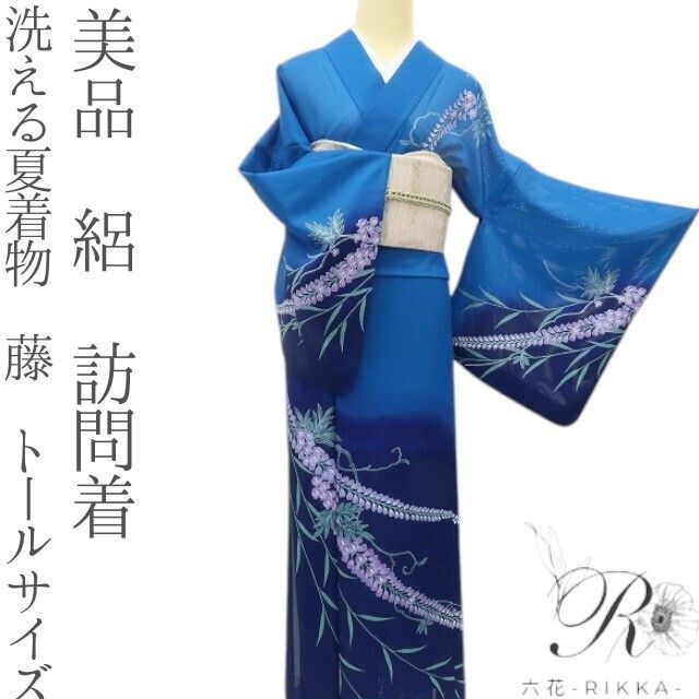 六花-RIKKA- 美品 洗える夏着物 絽 藤❀涼やかな空も海も満喫♪❀トールサイズ 訪問着 着物 A5224
