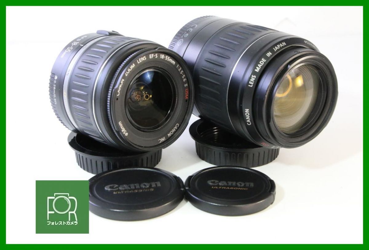 【動作保証・点検済】良品■CANON EF-S 18-55mm F3.5-5.6 II USM+EF 55-200mm F4.5-5.6 II USM■AF完動■前後キャップ付き■AD625