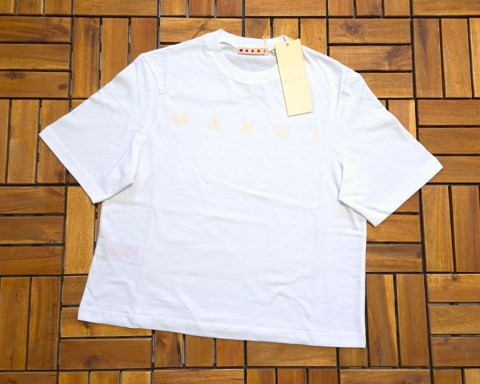 MARNI マルニ キッズ レディースOK クロップド Tシャツ 160cm 白 ホワイト ピンクラメロゴ