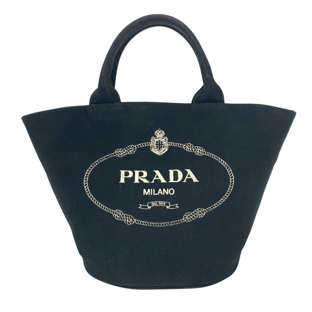 プラダ PRADA カナパ トートバッグ 2WAY キャンバス ブラック シルバー金具 レディース【中古】