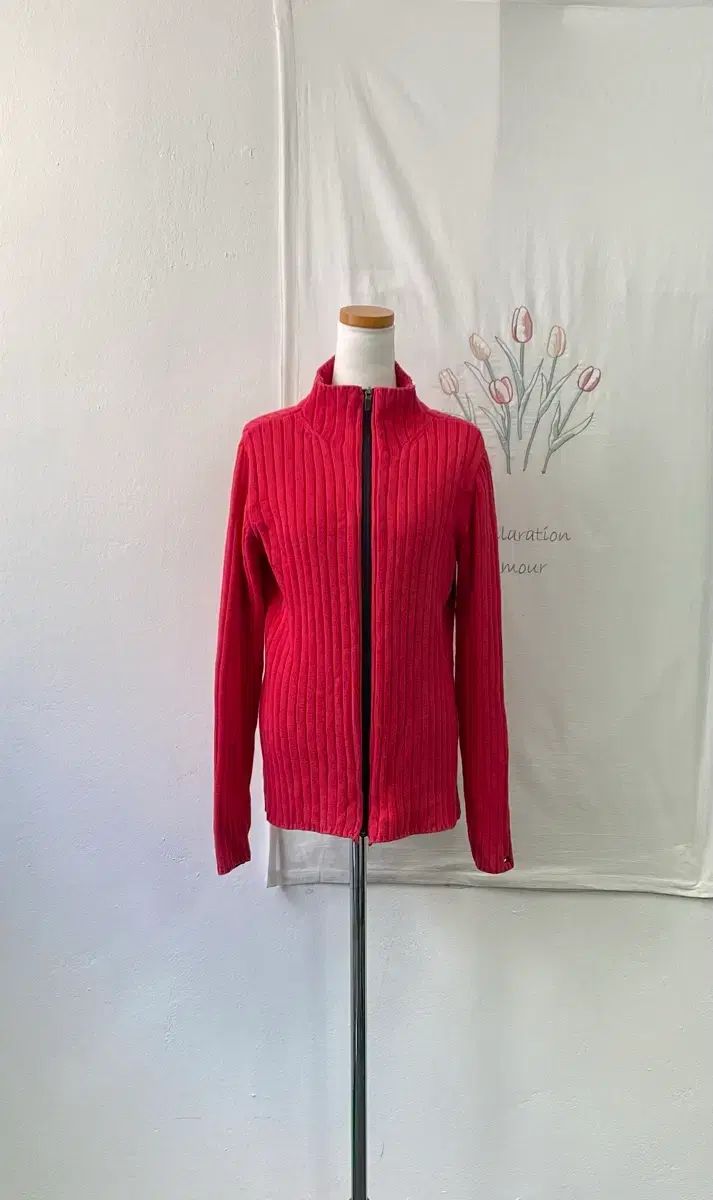 Tommy Hilfiger トミーヒルフィガー レッド カラー 립 조직 ハイネック ニット ジップアップ カーディガン 4,237円