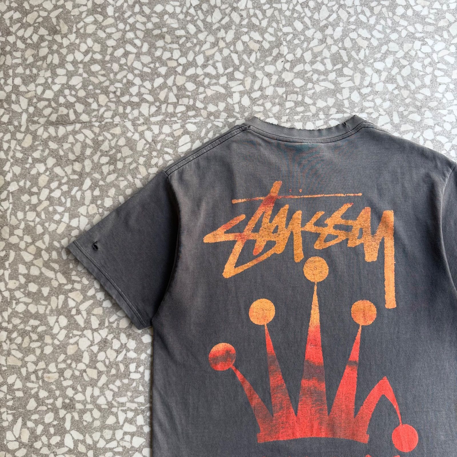 STUSSY / 00’s fade boro T-shirt size M オールドステューシー クラウンロゴ 鬼フェード バックプリントTシャツ ストリート 西開眼FJ 横ノリ