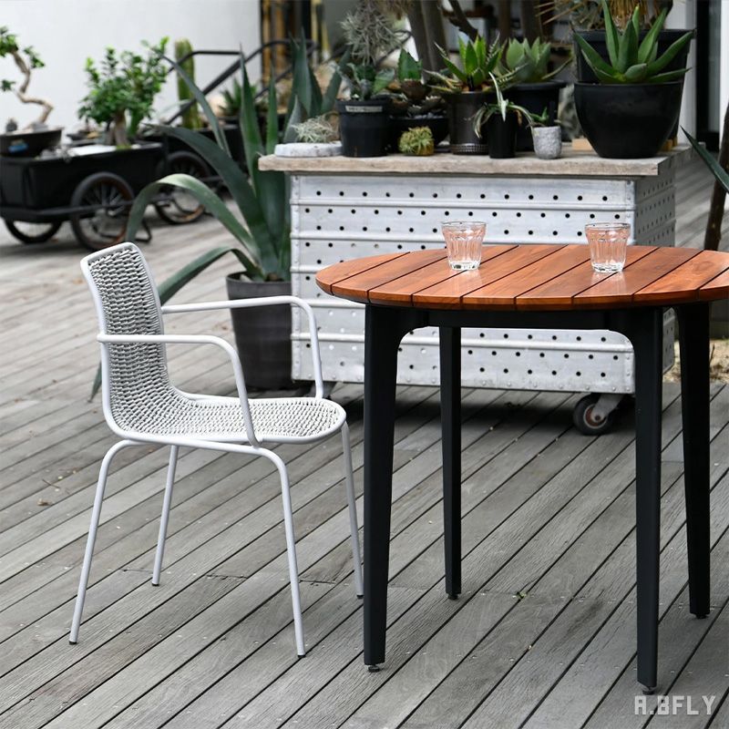 カフェチェア アームチェア 手織りロープ 屋外 屋内 兼用 防錆 雨ざらしOK テラス バルコニー ガーデン ダイニング ミッドセンチュリー インダストリアル 完成品 ホワイト グレー【tr_150】