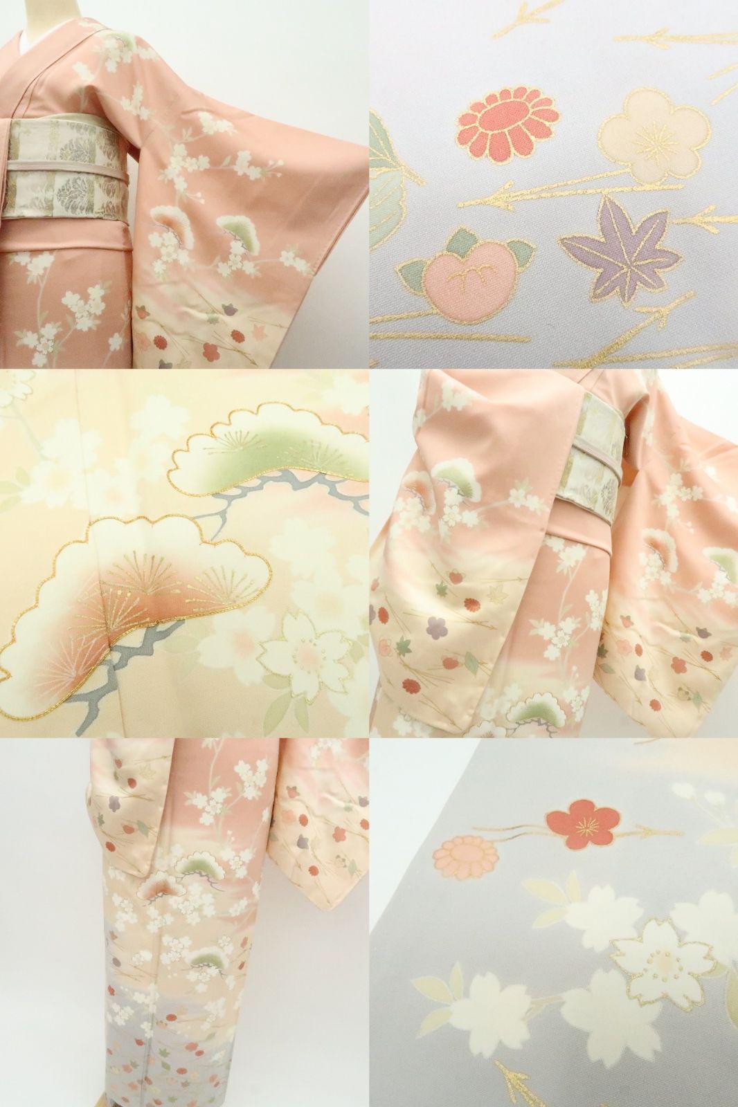 百華❀Y4919◇正絹 金駒刺繡 松 桜 梅 橘 手縫い仕立て 訪問着 着物