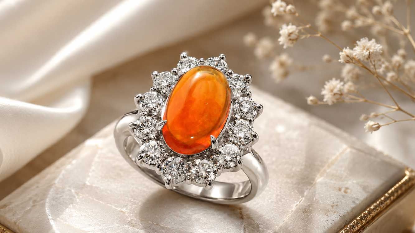 ファイアオパール ダイヤモンドリング Pt900 8.14g 12号 GRJソーティング付き　Jewelry FireOpal 2.07ct Dia1.50ct Ring