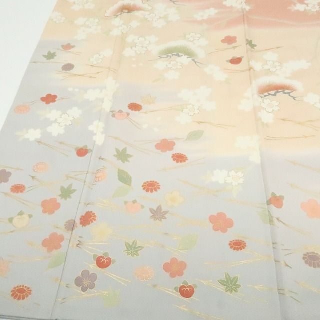 百華❀Y4919◇正絹 金駒刺繡 松 桜 梅 橘 手縫い仕立て 訪問着 着物