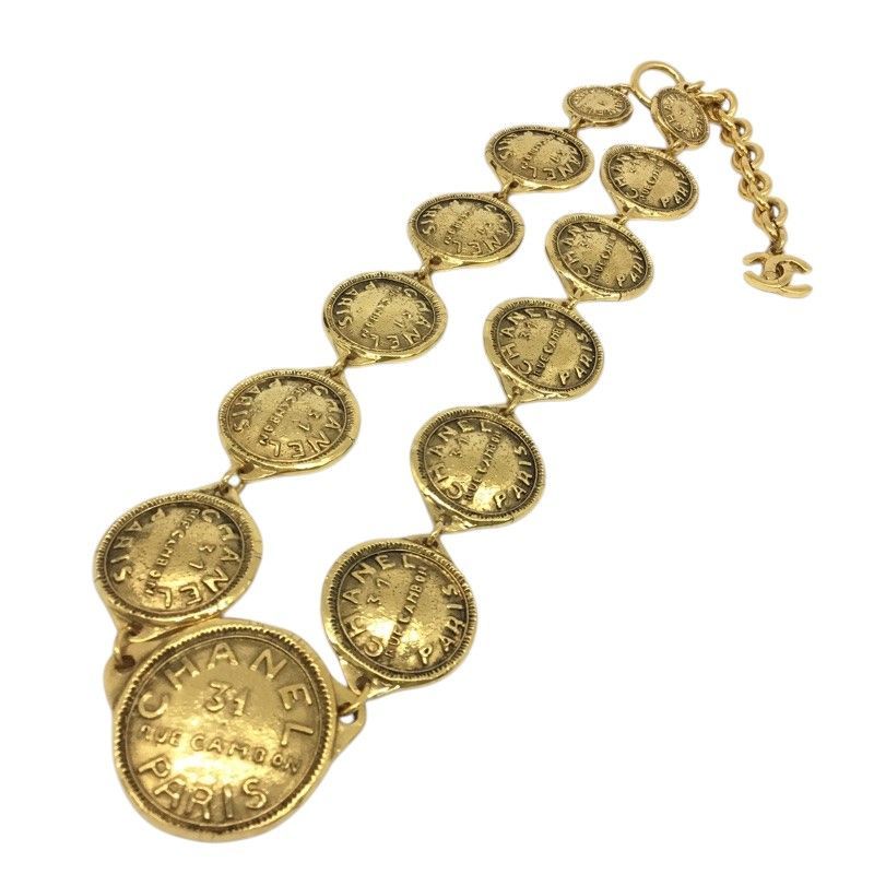 CHANEL【シャネル】カンボンロゴ　コインモチーフ　ネックレス　メタル　ゴールドカラー　アクセサリー　ファッション小物【中古品/USED-B】質屋　かんてい局那覇店　ｎ3103463927300030