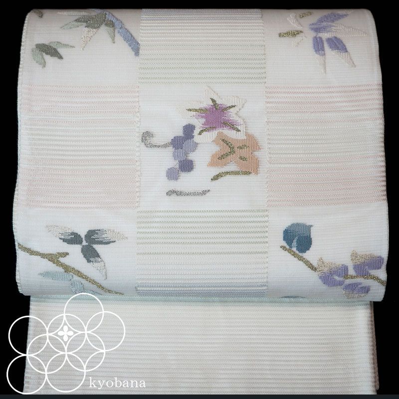【御仕立上品・新品未使用】西陣 正絹絽袋帯　市松格子花文様　夏の袋帯
