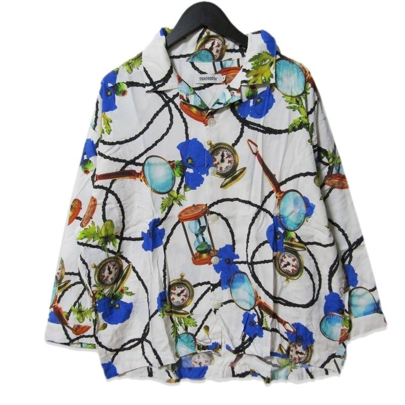 TIGHTBOOTH タイトブース 長袖オープンカラーシャツ SS22-S02 IN FOCUS SHIRT インフォーカス総柄シャツ ホワイト 白 M 27113552
