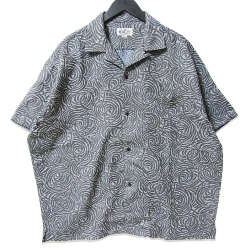 美品 CALEE キャリー SPIRAL JACQUARD CHAMBRAY S/S SH CL-25SS002JQ ジャガード スパイラル 総柄 ブラック/グレー XL 27113568